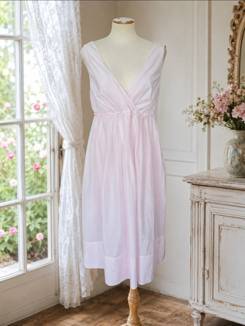 NWOT Gap 70% Cotton 30% Silk Blush Pink Sleeveless Midi Dress Womens 10 Tall
